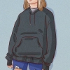 Bär en hoodie som är för stor