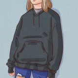 Bär en hoodie som är för stor