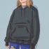 Bär en hoodie som är för stor